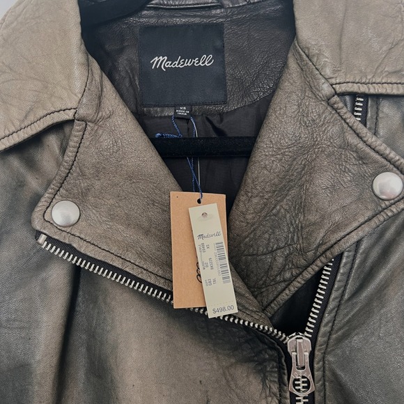 Madewell Washed Leather Moto Jacket Womens XS – Black / Charcoal Gray – NWT $498 - Picture 9 of 13